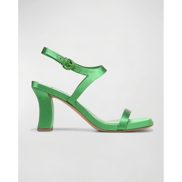 Vince Luella Green Satin Strappy Block Heel Sandals Square Toe Vero Cuoio 6.5M - Picture 3 of 8